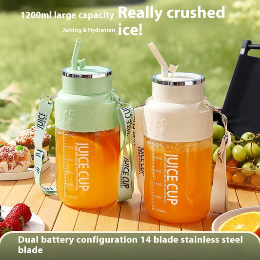 Portable Electric Juicer & Smoothie Blender Cup (1200ml) – 7.4V Motor & 14 Blades