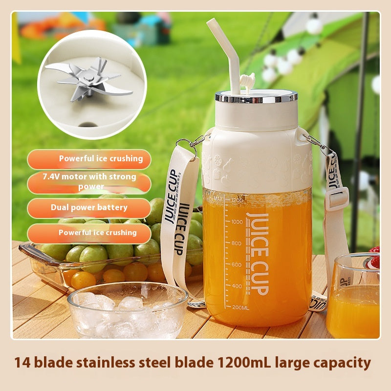 Portable Electric Juicer & Smoothie Blender Cup (1200ml) – 7.4V Motor & 14 Blades
