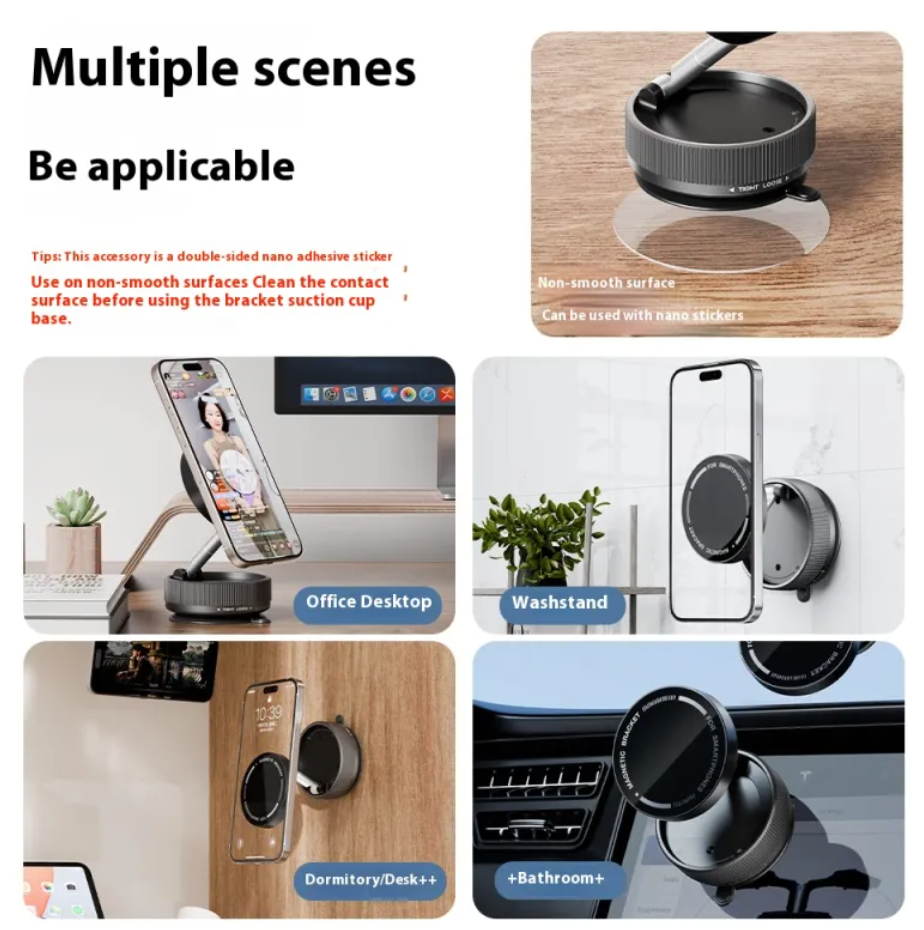 720° Swivel Magnetic & Vacuum Suction Phone Holder – Universal Car & Desk Mount