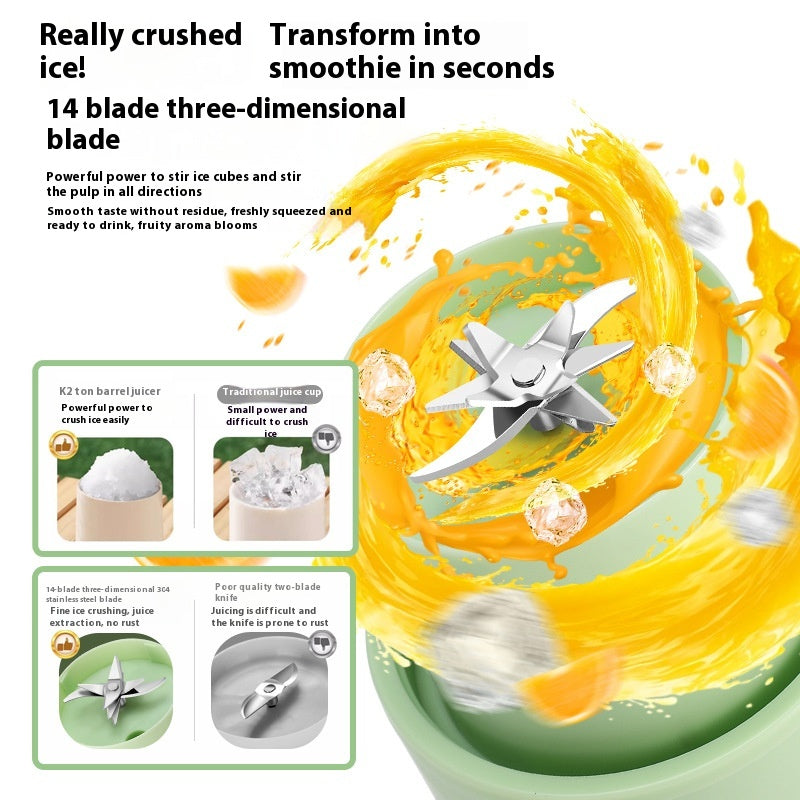 Portable Electric Juicer & Smoothie Blender Cup (1200ml) – 7.4V Motor & 14 Blades