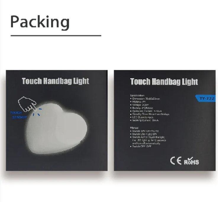GlowXic Heart Touch Sensor LED Handbag Light – Portable Bag Charm Light