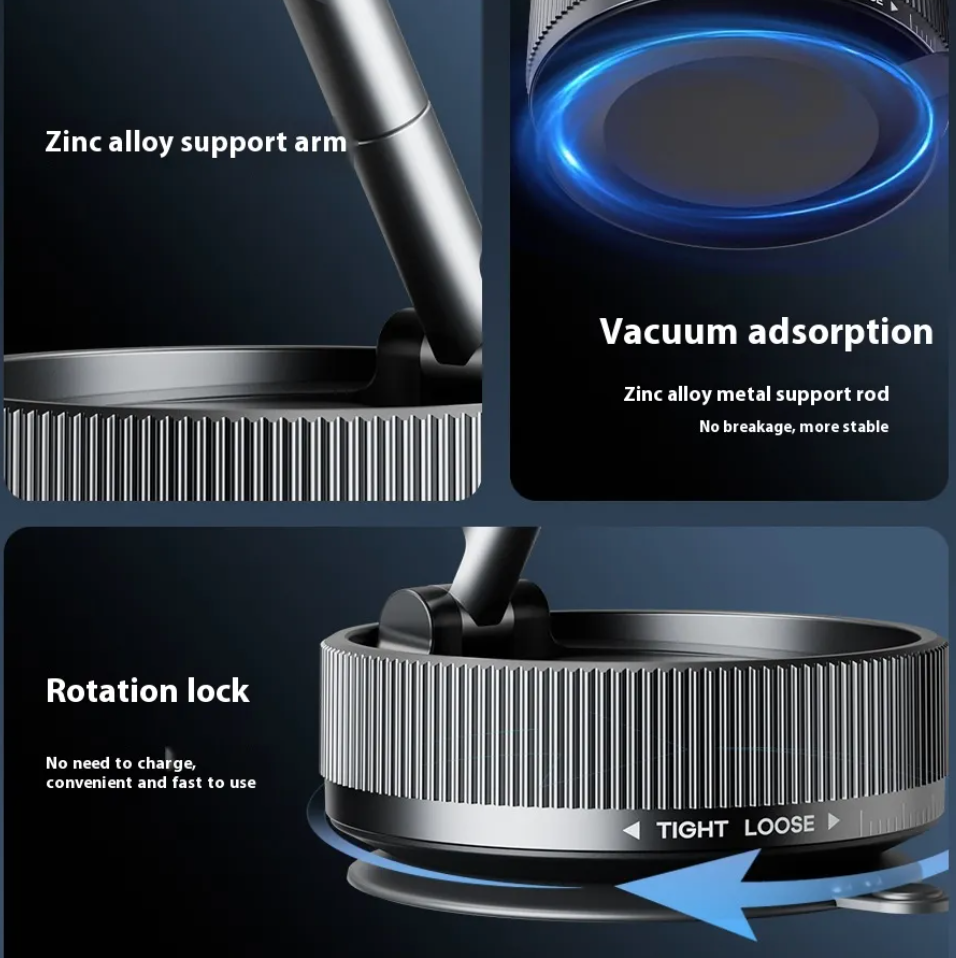 720° Swivel Magnetic & Vacuum Suction Phone Holder – Universal Car & Desk Mount